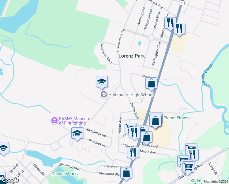 map of restaurants, bars, coffee shops, grocery stores, and more near 257-277 Harry Howard Avenue in Hudson