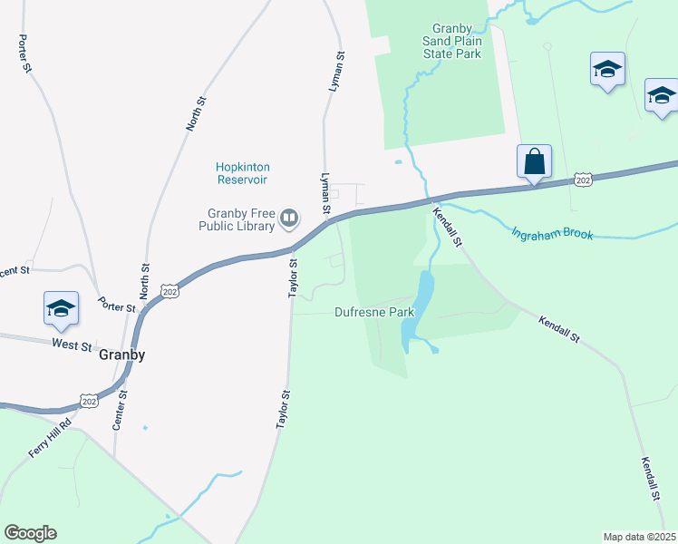 map of restaurants, bars, coffee shops, grocery stores, and more near 11 Taylor Street in Granby
