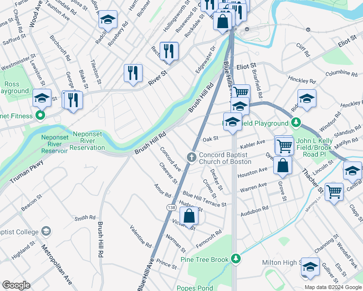 map of restaurants, bars, coffee shops, grocery stores, and more near 48 Aberdeen Road in Milton