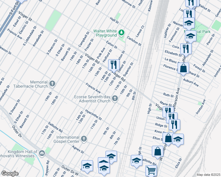 map of restaurants, bars, coffee shops, grocery stores, and more near 3812 11th Street in Ecorse