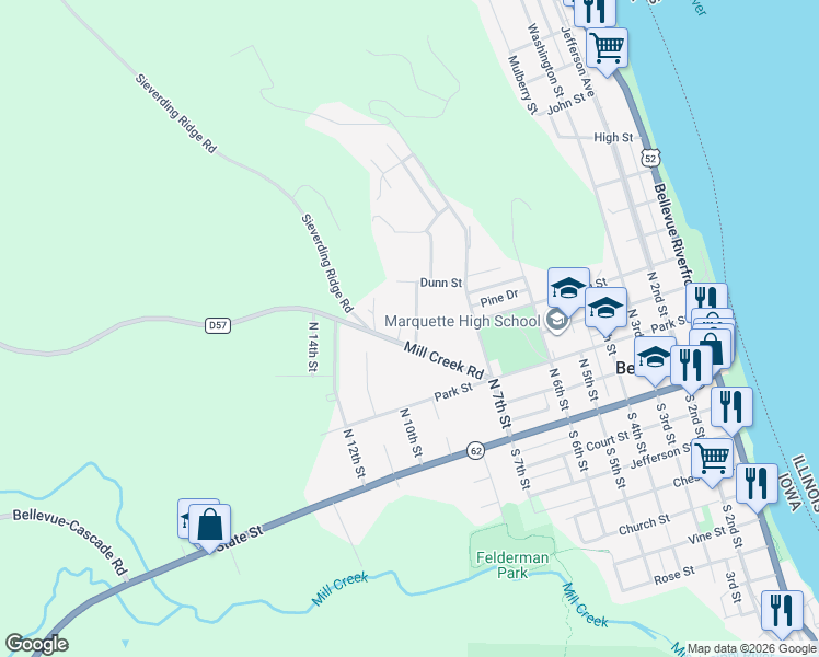 map of restaurants, bars, coffee shops, grocery stores, and more near 39918-39998 Mill Creek Road in Bellevue