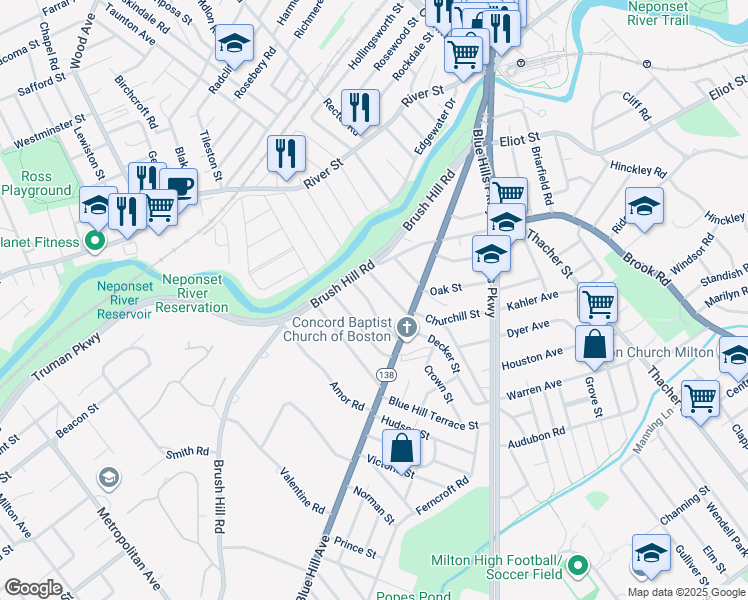 map of restaurants, bars, coffee shops, grocery stores, and more near 48 Aberdeen Road in Milton