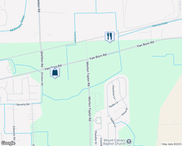map of restaurants, bars, coffee shops, grocery stores, and more near Morton Taylor Road in Van Buren Charter Township