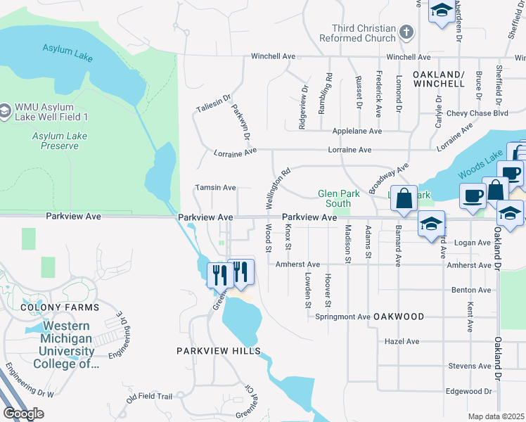 map of restaurants, bars, coffee shops, grocery stores, and more near 3311 Greenleaf Boulevard in Kalamazoo