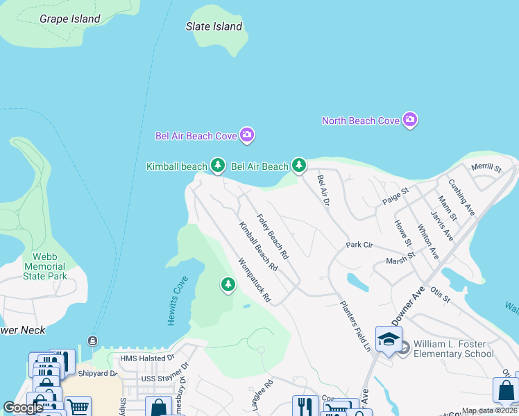 map of restaurants, bars, coffee shops, grocery stores, and more near 23 Foley Beach Road in Hingham