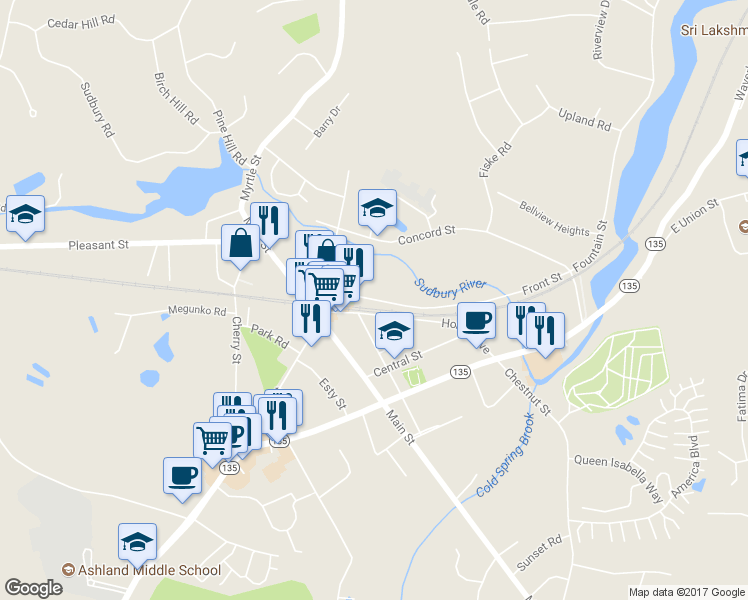 map of restaurants, bars, coffee shops, grocery stores, and more near 124 Front Street in Ashland