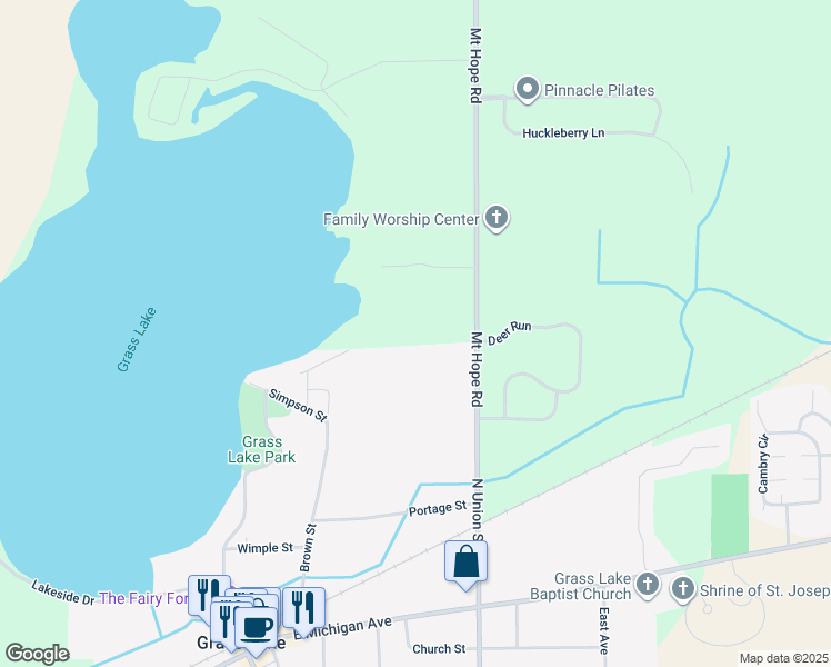 map of restaurants, bars, coffee shops, grocery stores, and more near 266 Lake Heights in Grass Lake Charter Township