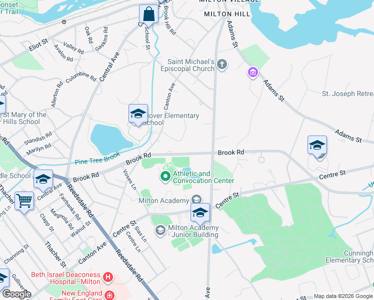 map of restaurants, bars, coffee shops, grocery stores, and more near 670 Brook Road in Milton
