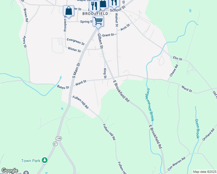 map of restaurants, bars, coffee shops, grocery stores, and more near 86 Gilbert Street in North Brookfield