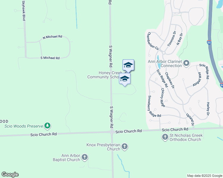 map of restaurants, bars, coffee shops, grocery stores, and more near 1700 South Wagner Road in Ann Arbor