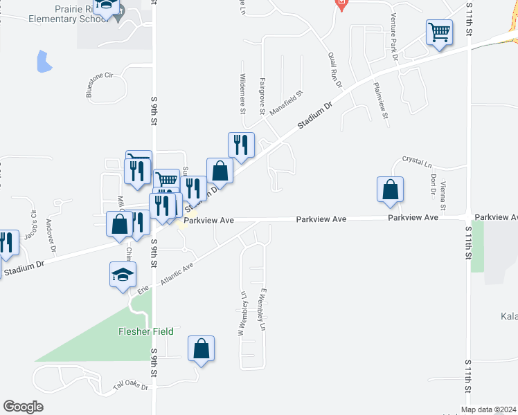 map of restaurants, bars, coffee shops, grocery stores, and more near 6200 Parkview Avenue in Kalamazoo