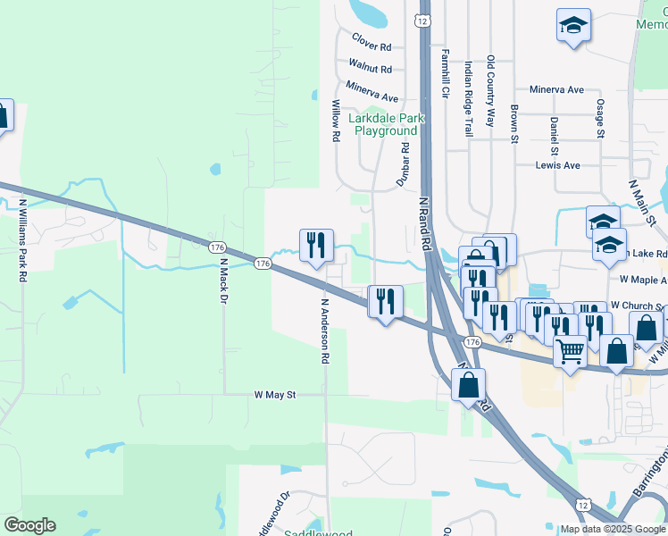 map of restaurants, bars, coffee shops, grocery stores, and more near 663 West Liberty Street in Wauconda