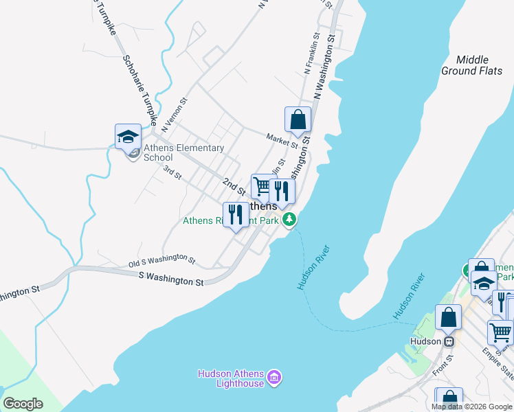 map of restaurants, bars, coffee shops, grocery stores, and more near 19 2nd Street in Athens