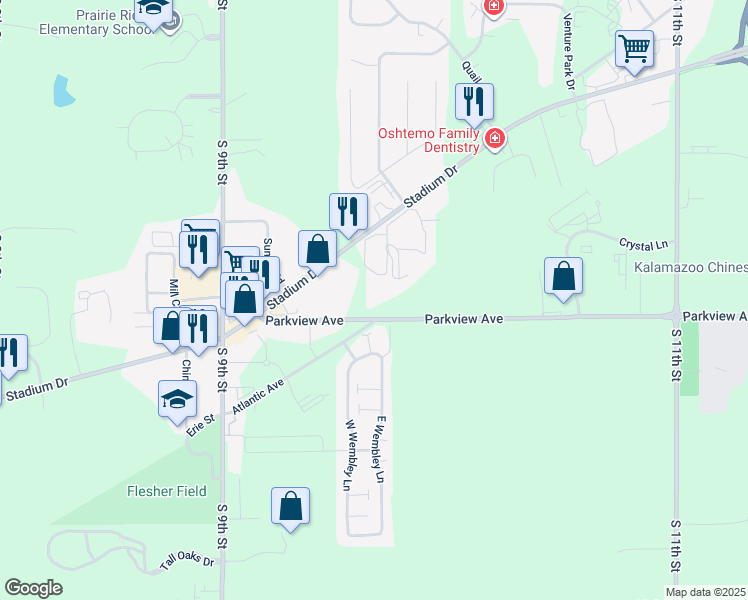 map of restaurants, bars, coffee shops, grocery stores, and more near 6200 Parkview Avenue in Kalamazoo