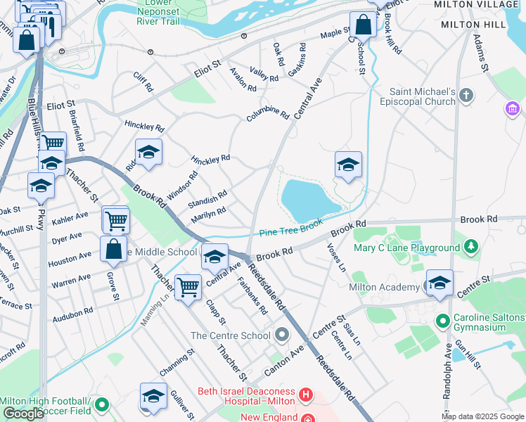 map of restaurants, bars, coffee shops, grocery stores, and more near 322 Central Avenue in Milton