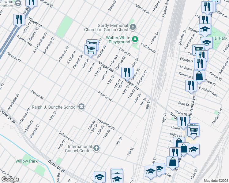 map of restaurants, bars, coffee shops, grocery stores, and more near 3787 14th Street in Ecorse