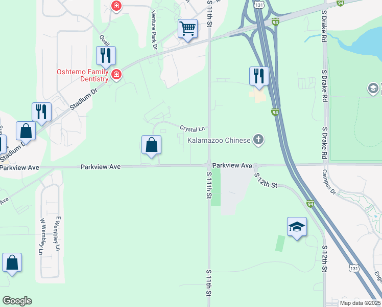 map of restaurants, bars, coffee shops, grocery stores, and more near 3037 Vienna Street in Kalamazoo