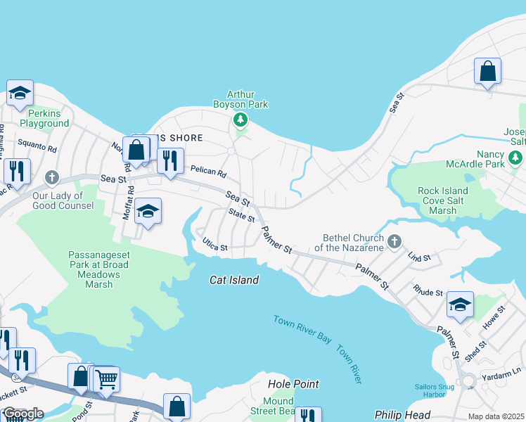 map of restaurants, bars, coffee shops, grocery stores, and more near in Quincy