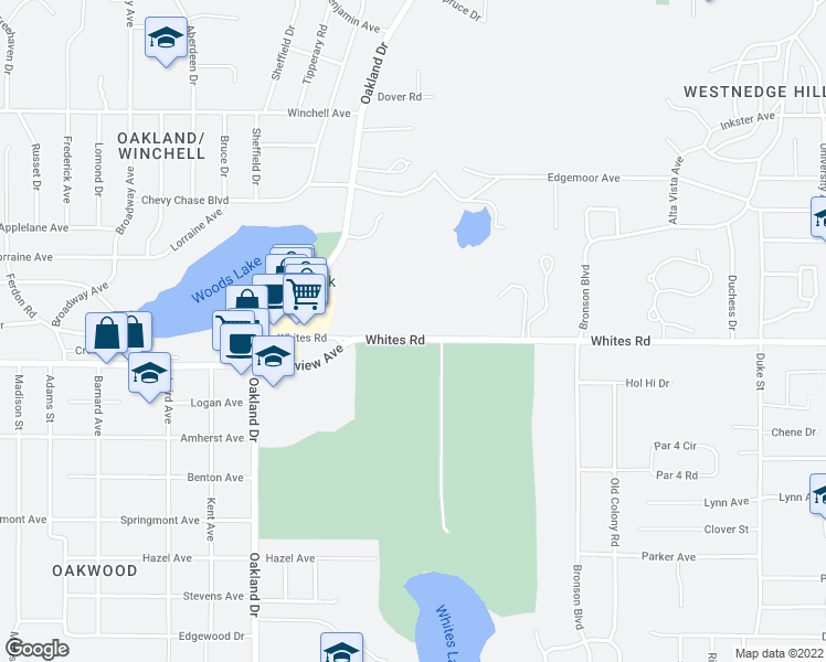 map of restaurants, bars, coffee shops, grocery stores, and more near 1704 Whites Road in Kalamazoo