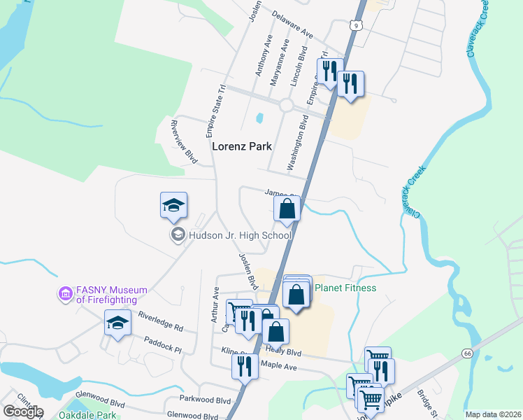 map of restaurants, bars, coffee shops, grocery stores, and more near 14 Fabiano Boulevard in Hudson