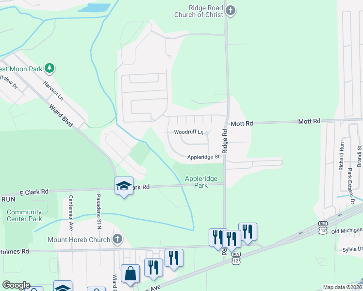 map of restaurants, bars, coffee shops, grocery stores, and more near 2678 Peachcrest Street in Ypsilanti