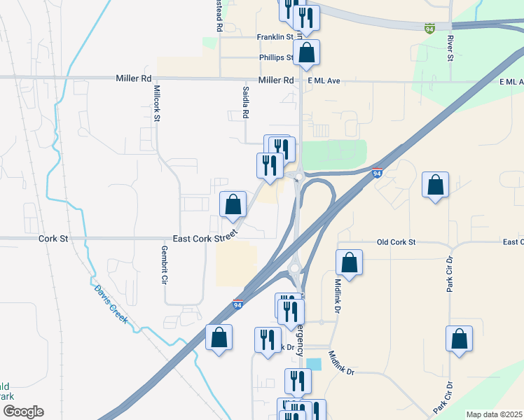 map of restaurants, bars, coffee shops, grocery stores, and more near 3640 East Cork Street in Kalamazoo