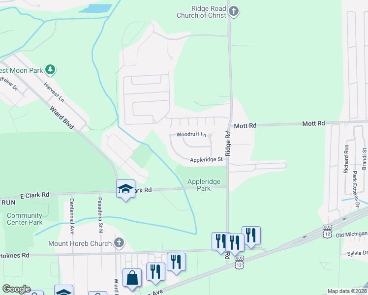 map of restaurants, bars, coffee shops, grocery stores, and more near 2678 Peachcrest Street in Ypsilanti