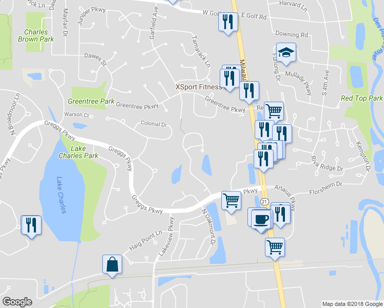 map of restaurants, bars, coffee shops, grocery stores, and more near 1909 Crenshaw Circle in Vernon Hills