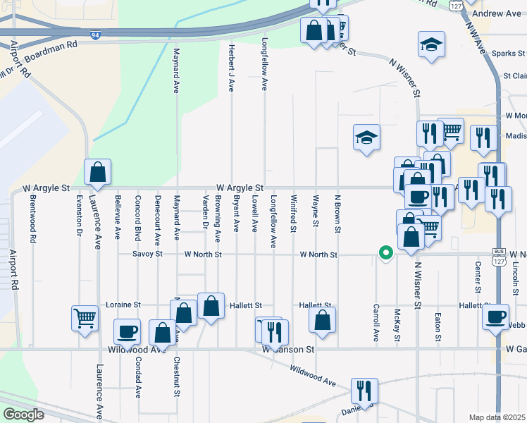 map of restaurants, bars, coffee shops, grocery stores, and more near 1005 Lowell Ave in Jackson