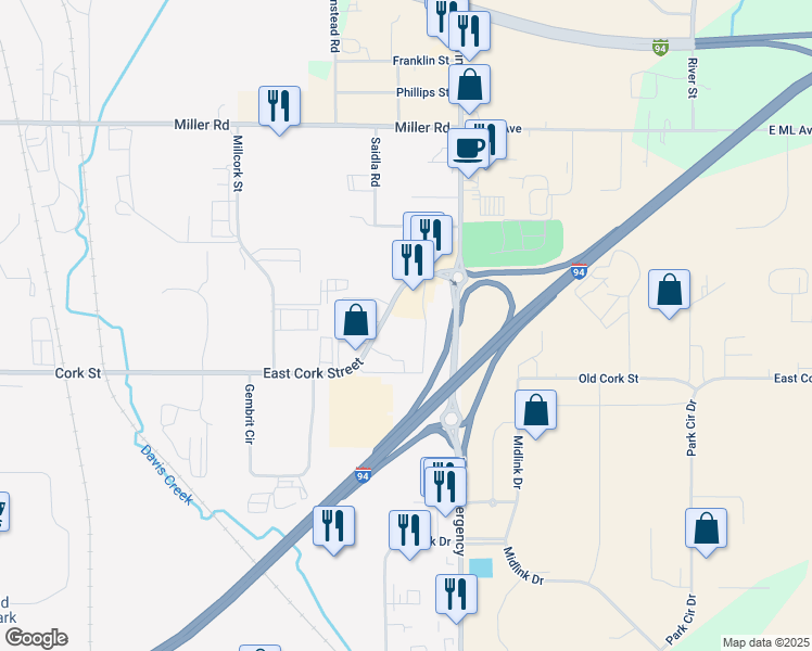 map of restaurants, bars, coffee shops, grocery stores, and more near 3640 East Cork Street in Kalamazoo