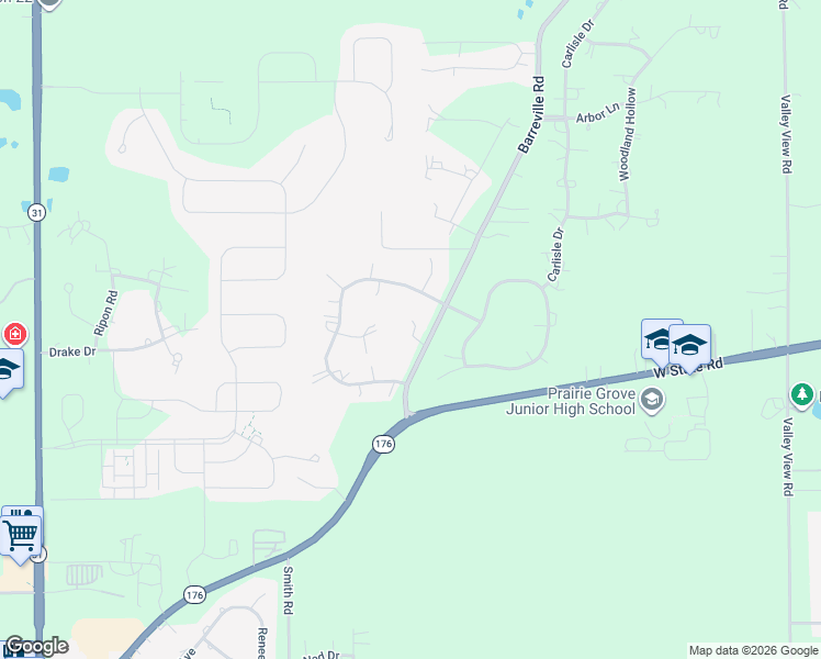 map of restaurants, bars, coffee shops, grocery stores, and more near 4701 Barreville Road in Crystal Lake