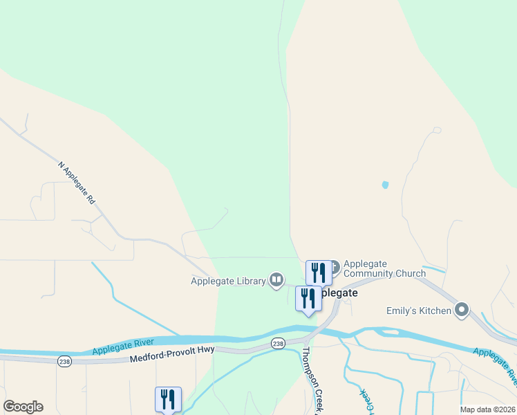 map of restaurants, bars, coffee shops, grocery stores, and more near 18101 North Applegate Road in Grants Pass