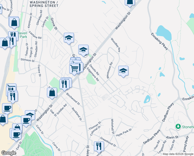 map of restaurants, bars, coffee shops, grocery stores, and more near 46 Edgemere Road in Boston