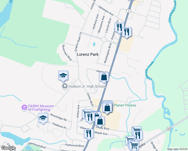 map of restaurants, bars, coffee shops, grocery stores, and more near 14 Fabiano Boulevard in Hudson