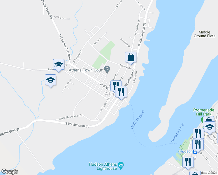 map of restaurants, bars, coffee shops, grocery stores, and more near 62 2nd Street in Athens