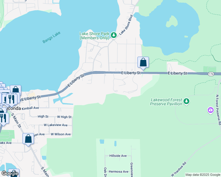 map of restaurants, bars, coffee shops, grocery stores, and more near 329 Wethington Drive in Wauconda