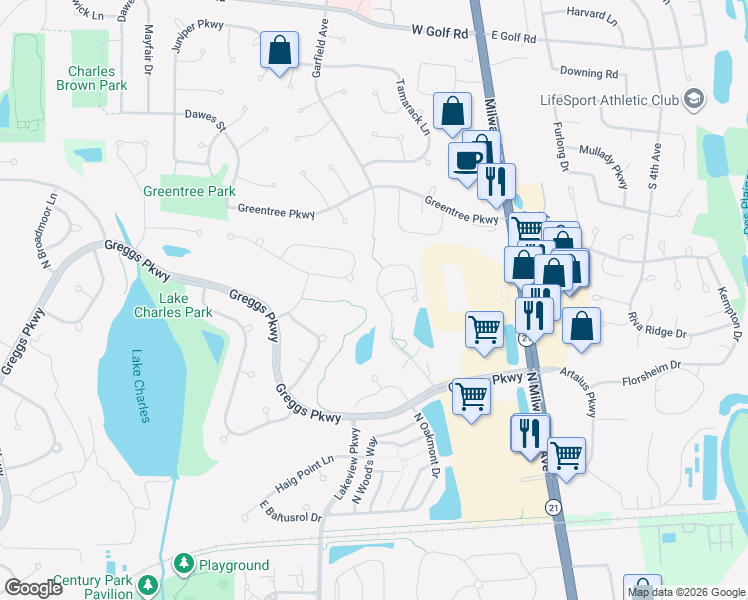 map of restaurants, bars, coffee shops, grocery stores, and more near 1916 Crenshaw Circle in Vernon Hills