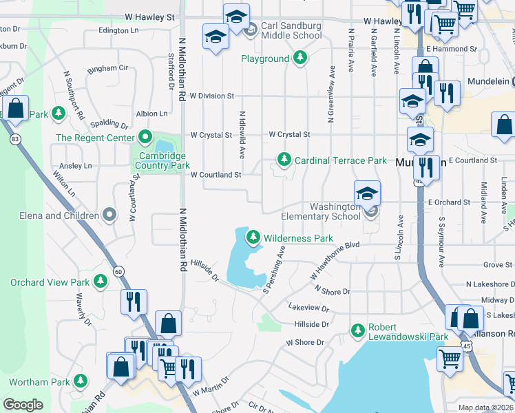 map of restaurants, bars, coffee shops, grocery stores, and more near 801 Tall Grass Lane in Mundelein