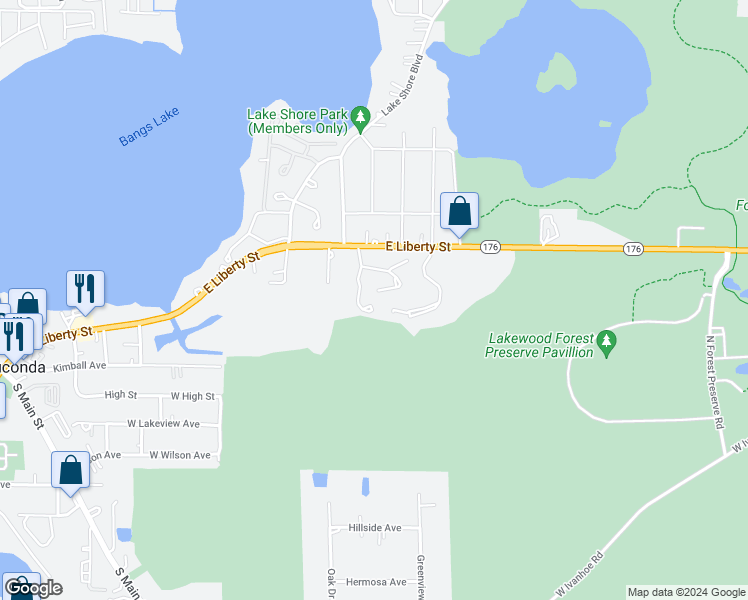 map of restaurants, bars, coffee shops, grocery stores, and more near 330 Wethington Drive in Wauconda