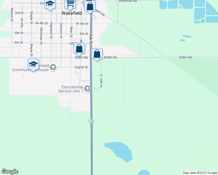 map of restaurants, bars, coffee shops, grocery stores, and more near 501 9th Street in Wakefield