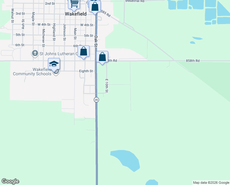 map of restaurants, bars, coffee shops, grocery stores, and more near 501 9th Street in Wakefield