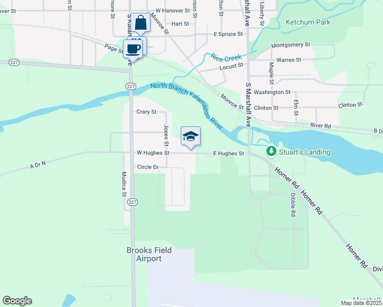 map of restaurants, bars, coffee shops, grocery stores, and more near 103 West Hughes Street in Marshall