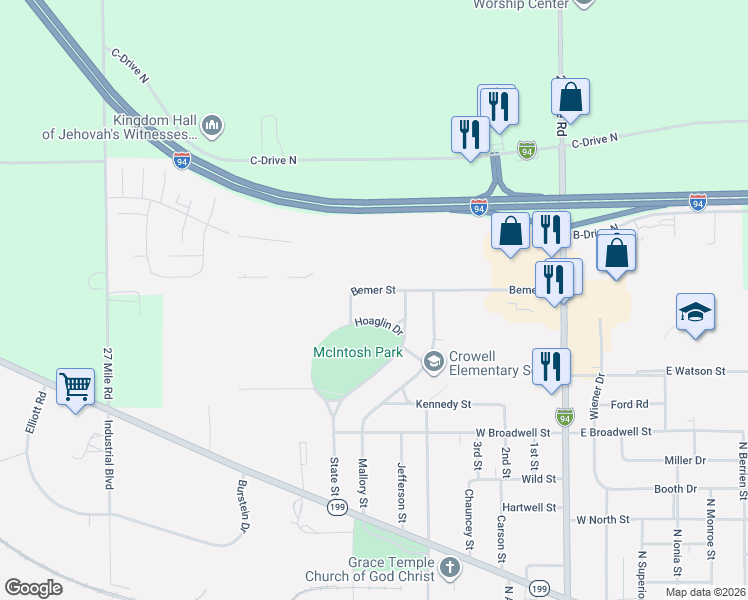 map of restaurants, bars, coffee shops, grocery stores, and more near 1514 Magnotta Street in Albion