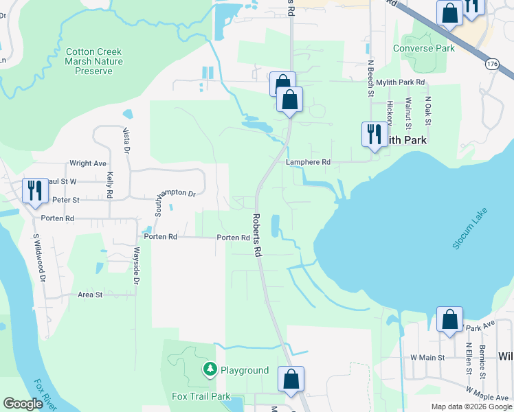 map of restaurants, bars, coffee shops, grocery stores, and more near 4812 Roberts Rd in Island Lake