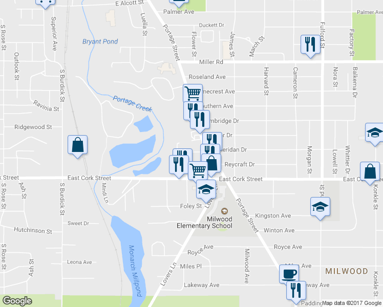 map of restaurants, bars, coffee shops, grocery stores, and more near 928 Sheridan Drive in Kalamazoo
