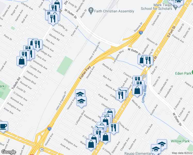 map of restaurants, bars, coffee shops, grocery stores, and more near 1542 Morris Avenue in Lincoln Park