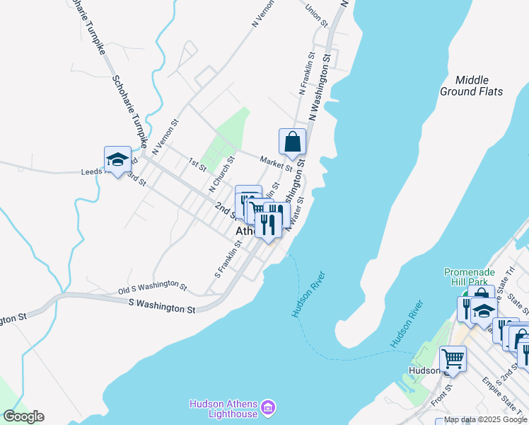 map of restaurants, bars, coffee shops, grocery stores, and more near 9 North Franklin Street in Athens