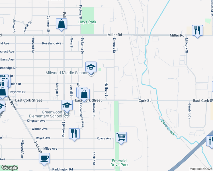 map of restaurants, bars, coffee shops, grocery stores, and more near 3024 Nellbert Street in Kalamazoo