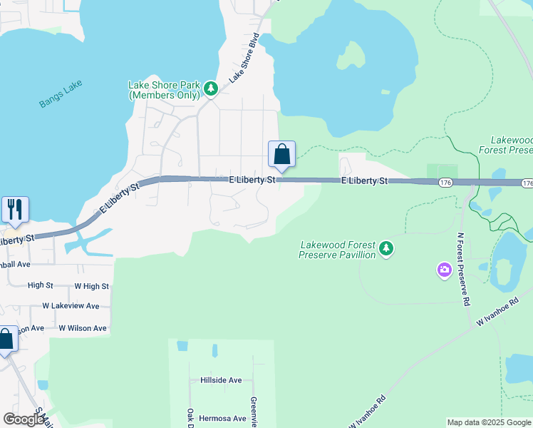 map of restaurants, bars, coffee shops, grocery stores, and more near 270 Crestview Drive in Wauconda