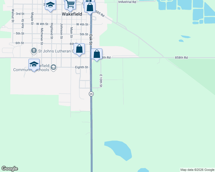 map of restaurants, bars, coffee shops, grocery stores, and more near 501 9th Street in Wakefield